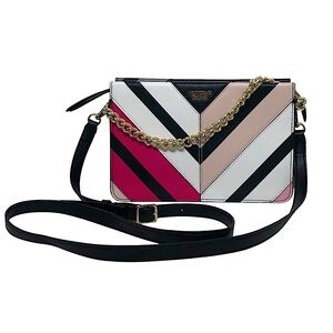 Victoria’s Secret Faux Leather Multicolor Chevron Removable Strap Crossbody Bag